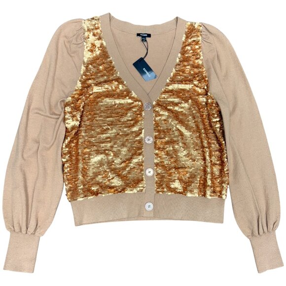 NWT Women's‎ EXPRESS Front Sequin Button Cardigan Camel/Gold | Size M - Picture 6 of 12